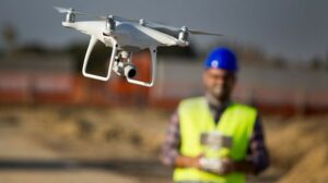 immagine di un operai che utilizza il drone in cantiere